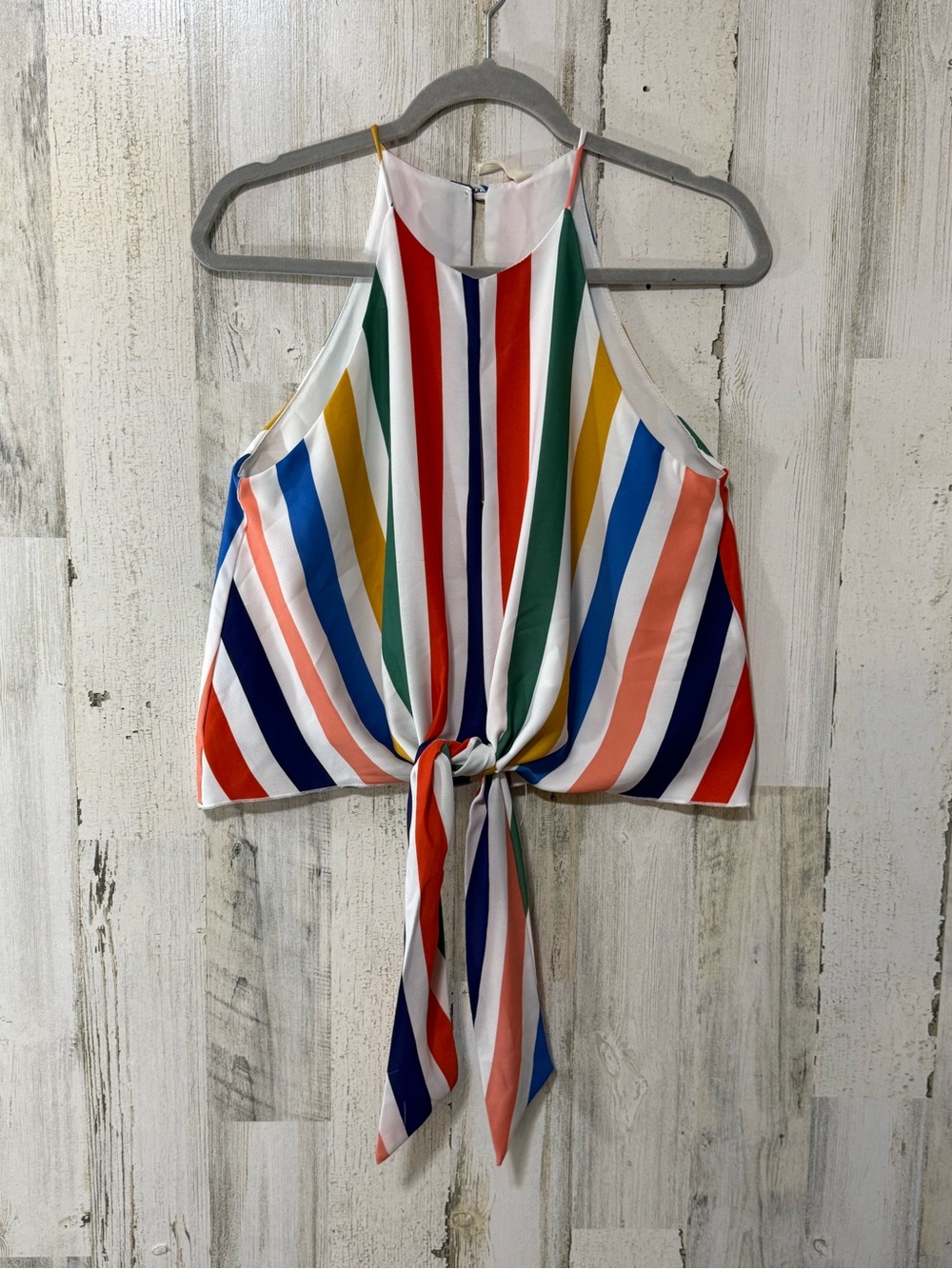 Tyche Rainbow Stripe Halter Tank with Front Cut Out and Tie